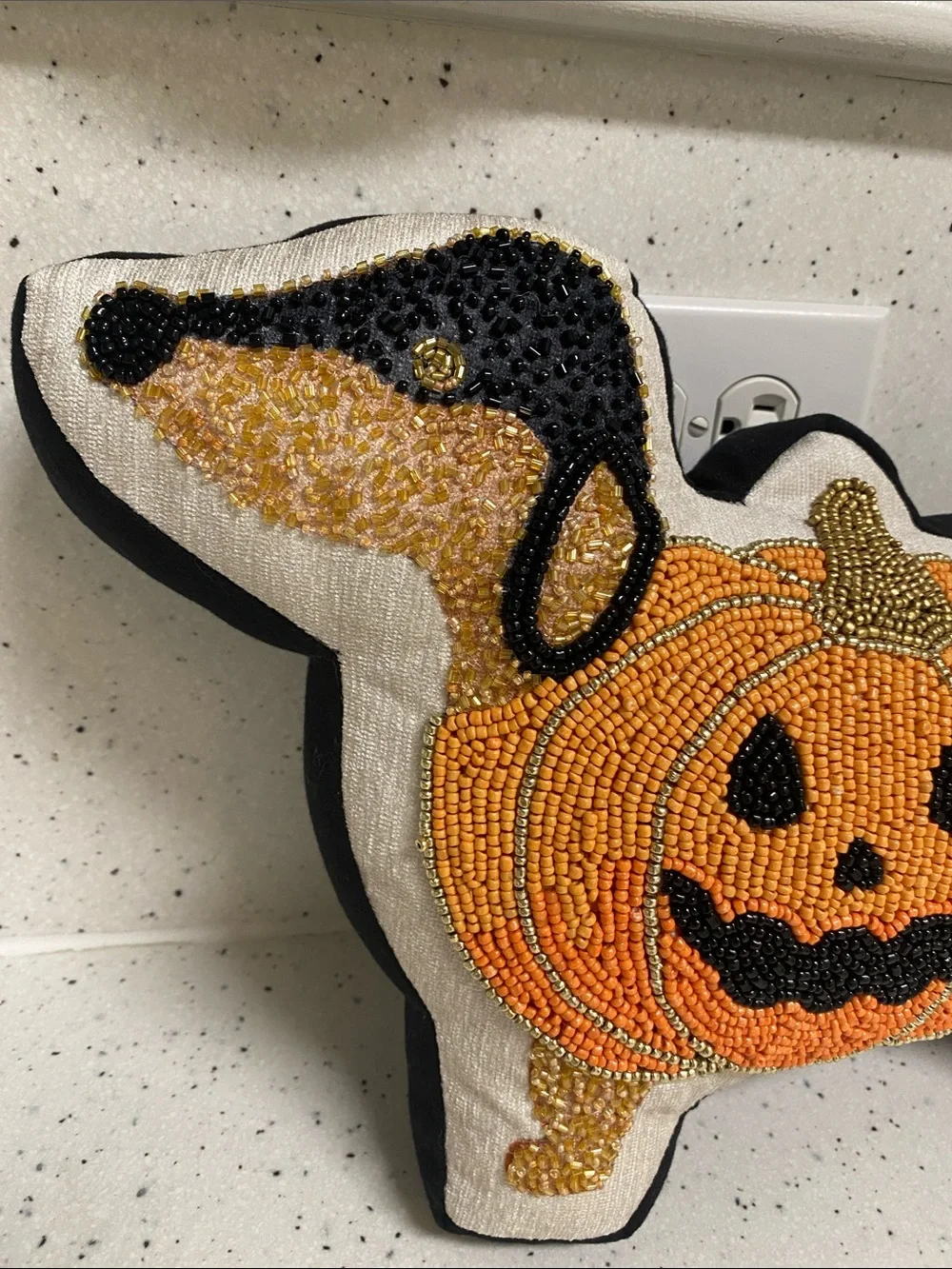 NWT.  Hallow’s Eve, beaded dachshund decorative pillow.